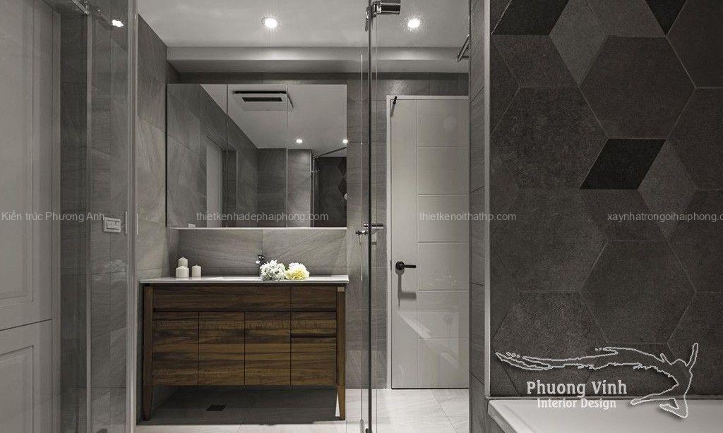 Thi công nội thất phòng tắm chuyên nghiệp trong không gian ốp đá và sử dụng kính cường lực trong suốt. Thi công nội thất phòng tắm chuyên nghiệp