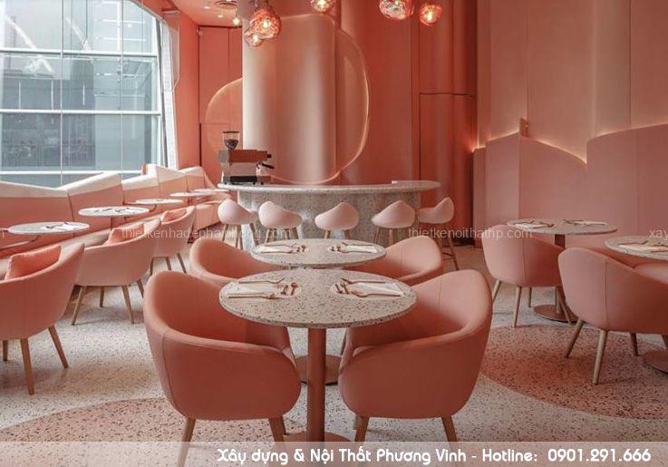 Mẫu thiết kế quán cafe dễ thương với sắc hồng ngọt ngào